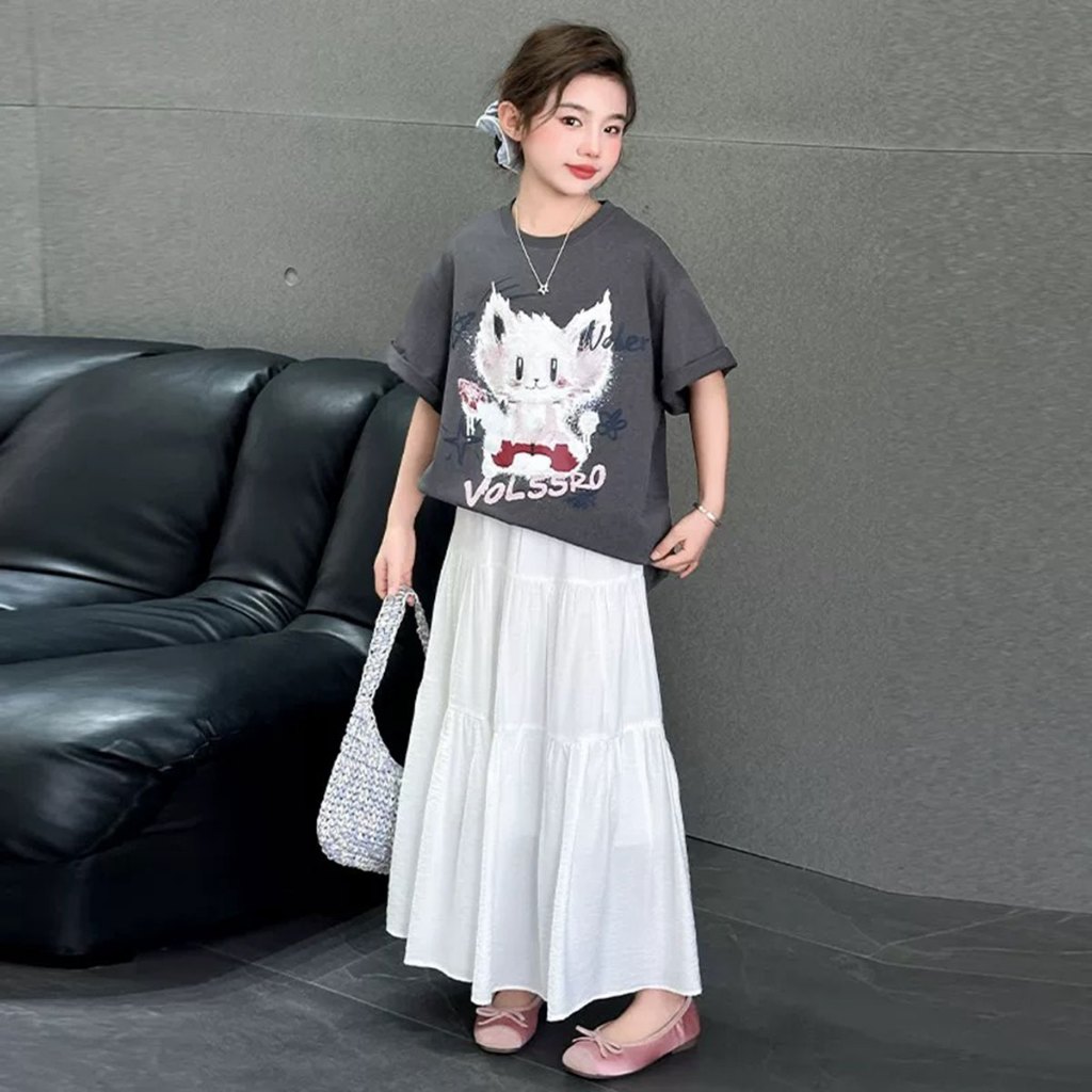 SweetKids พร้อมส่งจากกทม🌸เสื้อผ้าเด็กผญ🍓ชุดเซ็ตเด็กผู้หญิง แขนสั้น กระโปรงยาว ลายการ์ตูน แฟชั่นฤดูร้อน เย็นและระบายอากาศได้ดี - รูปที่ 3