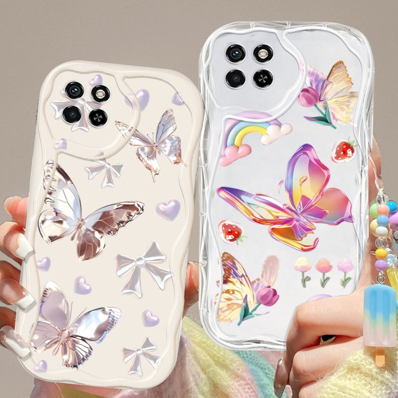 YBD เคสโทรศัพท์สําหรับ Tecno Spark 20 Pro+ 4G KJ7 ITEL S23 4G S665L สร้อยข้อมือไอศกรีมลายผีเสื้อ