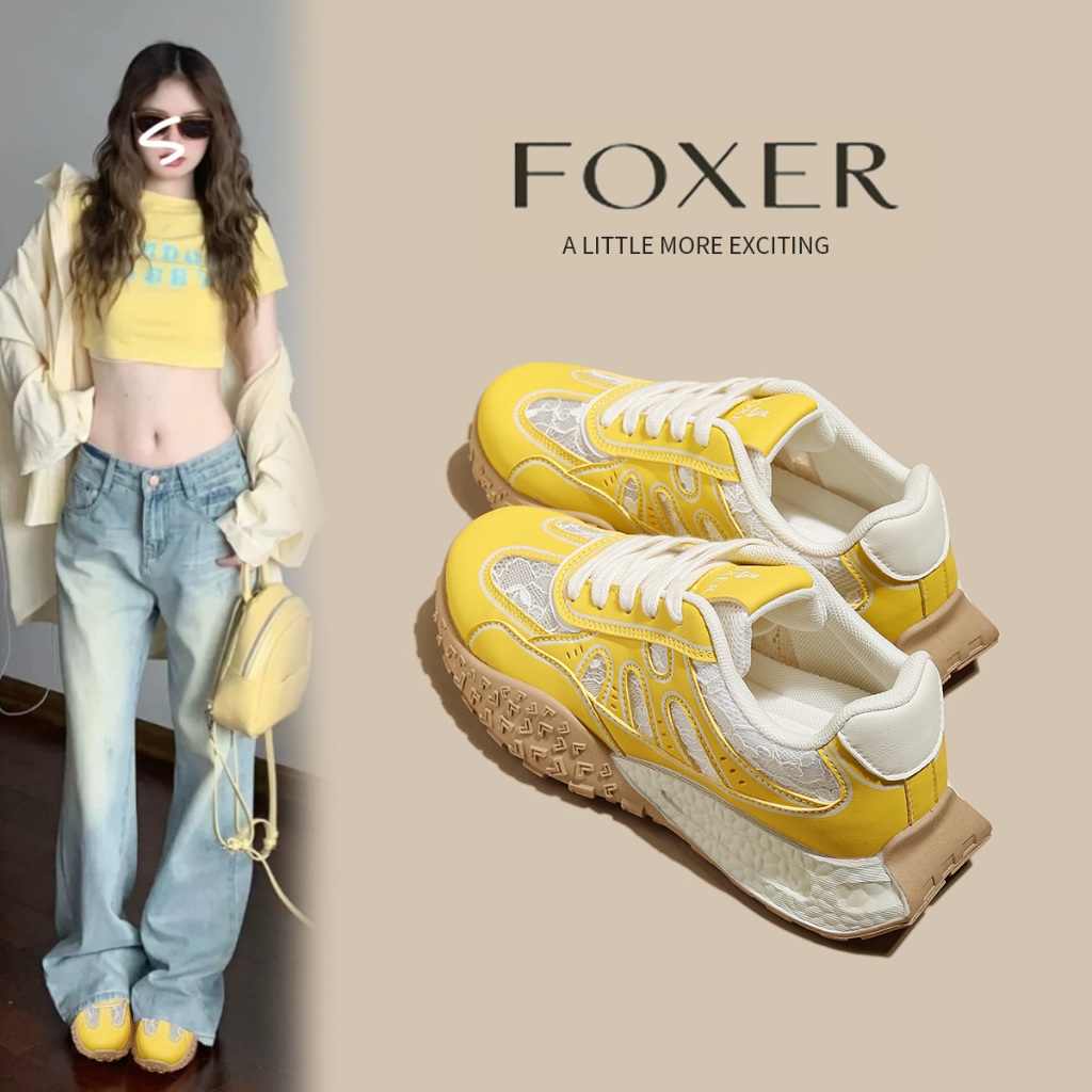 FOXER รองเท้ากีฬาผู้หญิงแฟชั่น อเนกประสงค์ สบายและนุ่ม น้ำหนักเบา ระบายอากาศ ย้อนยุค รองเท้าลำลอง