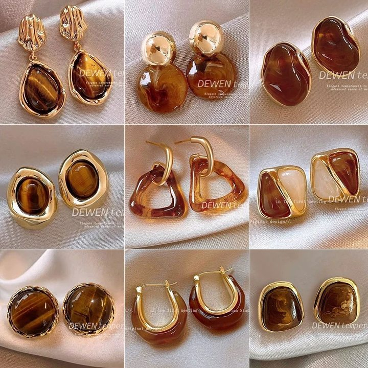 ต่างหูสุภาพสตรีระดับไฮเอนด์สีกาแฟย้อนยุค 2026 ต่างหูเกาหลีเรียบง่ายสไตล์ใหม่