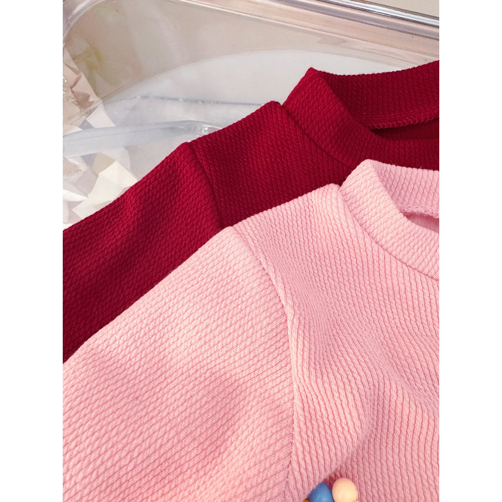 ฤดูใบไม้ผลิและฤดูใบไม้ร่วงใหม่ชุดเด็กผู้หญิง,สไตล์เกาหลีสีทึบชีฟองเด็กแขนยาวเสื้อผ้า+ผ้าคลุมไหล่ (9 เดือน -3 ปี) - รูปที่ 4