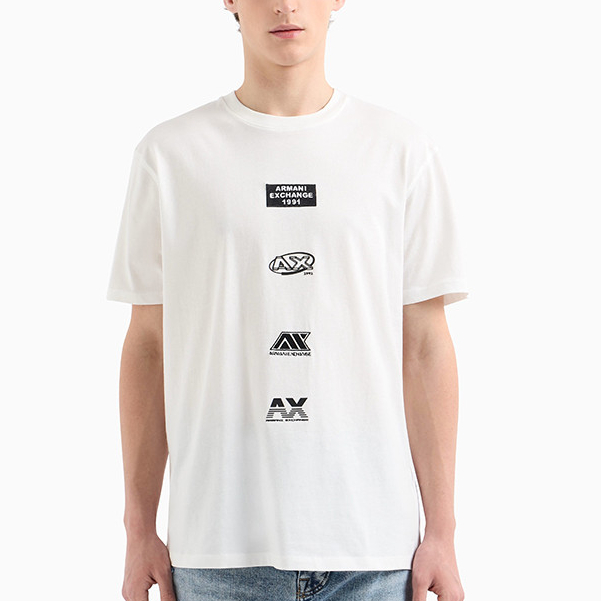 Armani Armani AX เสื้อยืดแขนสั้นผู้ชายคอกลมลําลองทุกการแข่งขันครึ่งแขนด้านบน