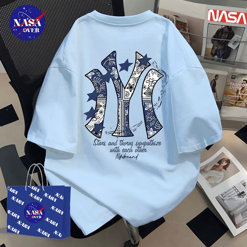 【พร้อมส่ง】🔥NASA ผ้าฝ้ายแท้100% ใส่ได้ทั้งชายหญิง เสื้อ ทรงโอเวอร์ไซส์ เสื้อยืด คอกลม แขนสั้น🌸ลายพิมพ์ลวดลายYG922