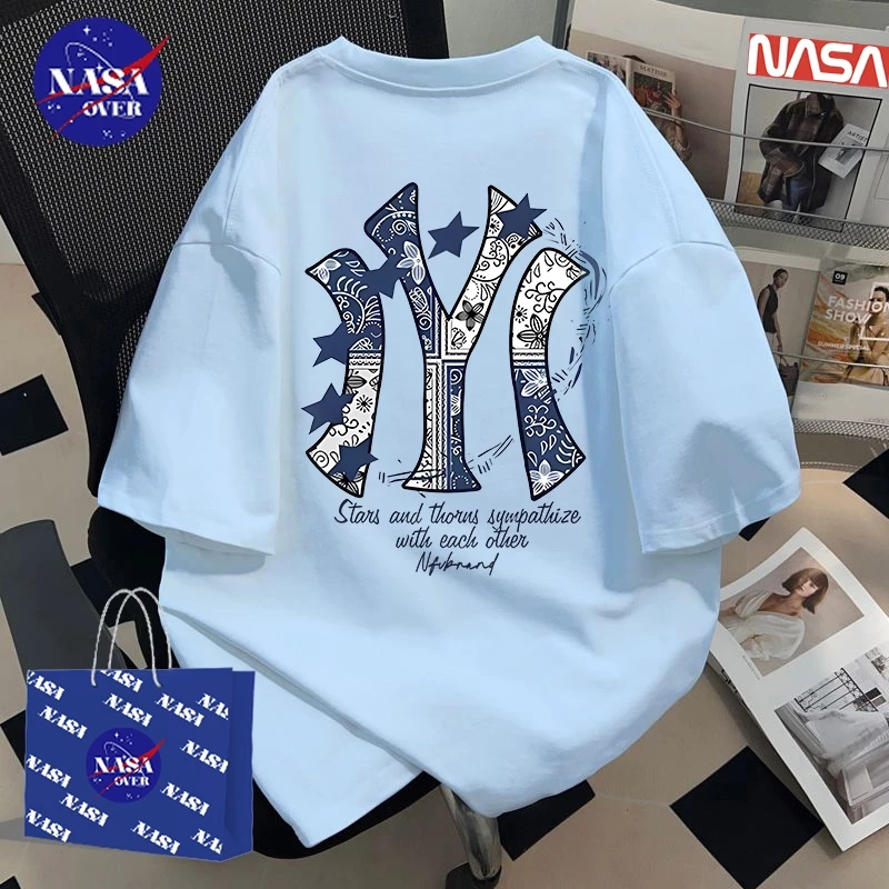 【พร้อมส่ง】🔥NASA ผ้าฝ้ายแท้100% ใส่ได้ทั้งชายหญิง เสื้อ ทรงโอเวอร์ไซส์ เสื้อยืด คอกลม แขนสั้น🌸ลายพิมพ์ลวดลายYG922