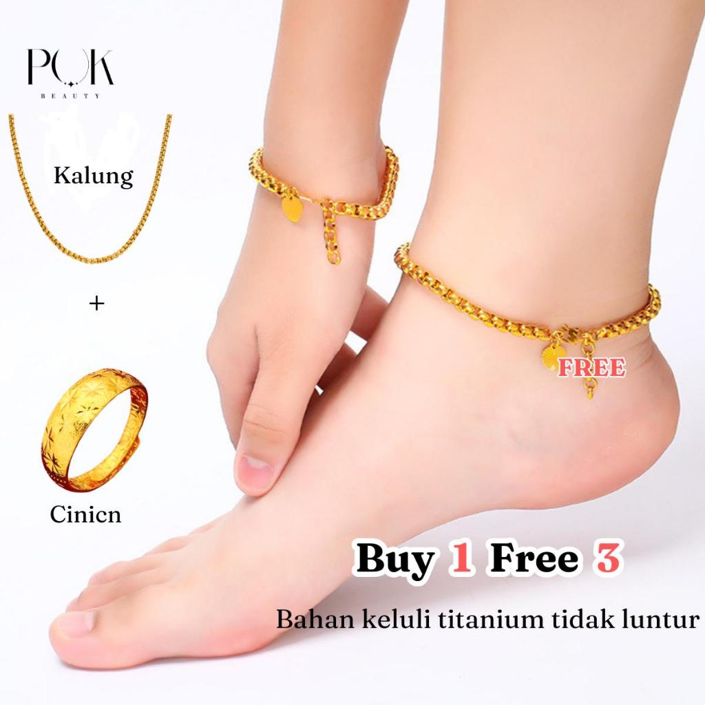 PUK BUY 1 ฟรี 3 สร้อยข้อมือผู้หญิง สร้อยข้อมือ สร้อยข้อเท้า สร้อยคอ cinicn โซ่หนา 4 มม. สไตล์เรียบง่