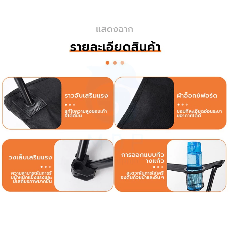 【COD】เก้าอี้แคมป์ปิ้ง มีที่วางแขน โครงเหล็กกันสนิม อลูมิเนียม กันน้ำ600Dผ้าใบ รับน้ำหนัก 80กก. thumbnail 8