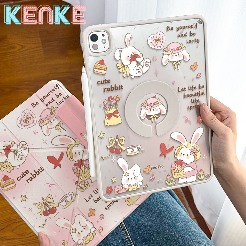 KENKE เคส iPad,น่ารักกระต่ายการ์ตูนอะนิเมะ,แม่เหล็กถอดออกได้ Y-fold,2-in-1 สําหรับ iPad M2/M3 Air 11