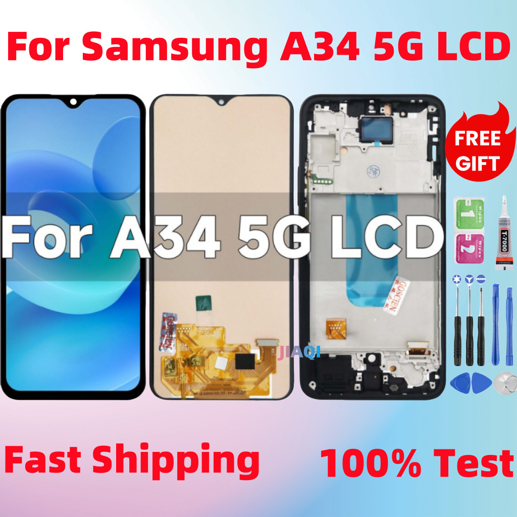 สําหรับ Samsung Galaxy A34 5G A346 A346B A346E จอแสดงผล LCD หน้าจอสัมผัสดิจิตอลพร้อมการเปลี่ยนกรอบ