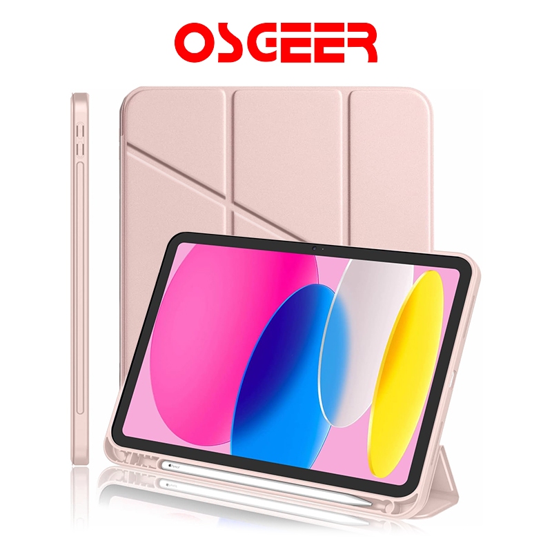 OSGEER เคสป้องกันสําหรับ ipad 11 ipad Gen 7/8/9 ipad Pro 11 12.9 นิ้ว Y-fold ด้านหลังโปร่งใสเพื่อแสดงสี พร้อมช่องเสียบปากกา