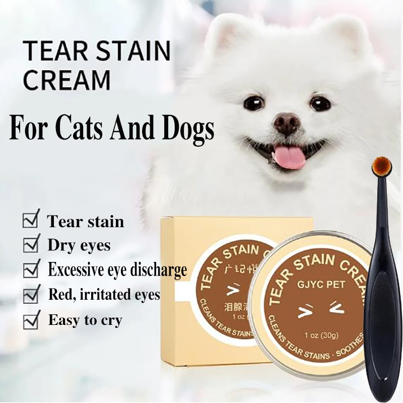 GJYC PET Pet Tear Stain Cream 30g พร้อมแปรงมืออาชีพสําหรับแมวและสุนัข Gentle Eye Tear Gland Care