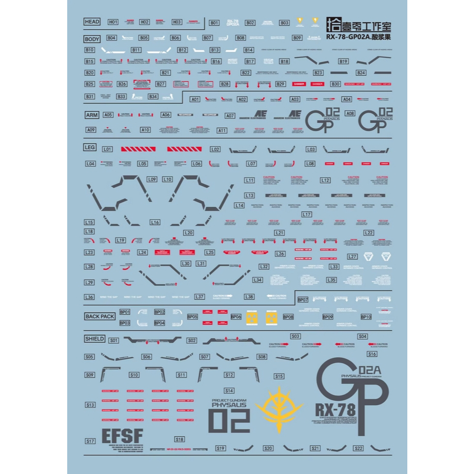 1010 Water Slide Decal สําหรับ Solomon Physalis RX-78 GP02A พร้อม MLRS รูปลอกอุปกรณ์ (ไม่รวมรุ่นหรือ