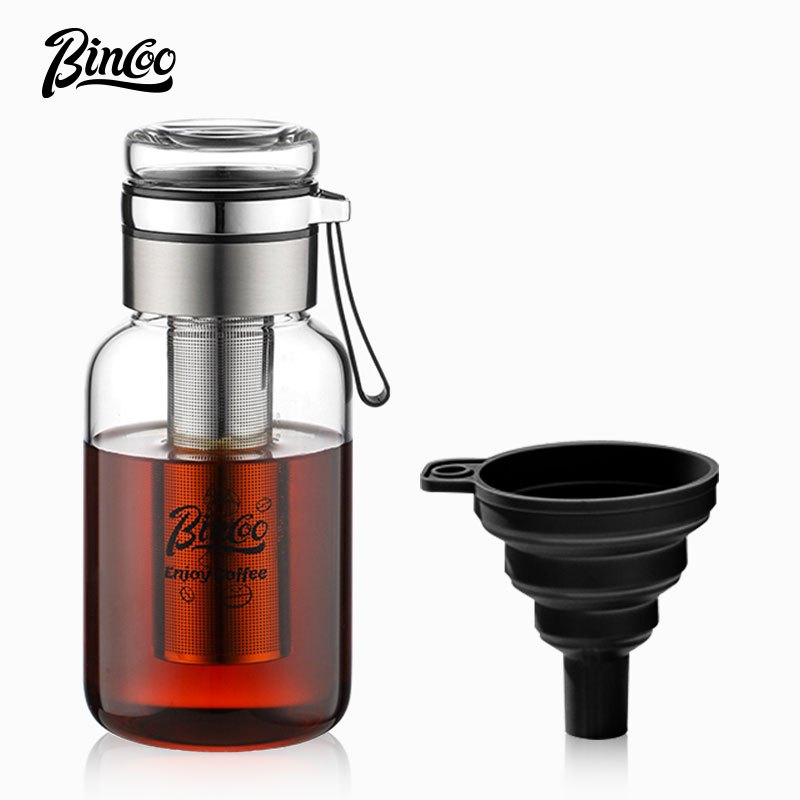 Bincoo Coffee Cold Brew Bottle Glass Cold Extraction Cup Coffee Bean Funnel Set 304 สแตนเลสกรองหน้าจอ 500/750/800ml