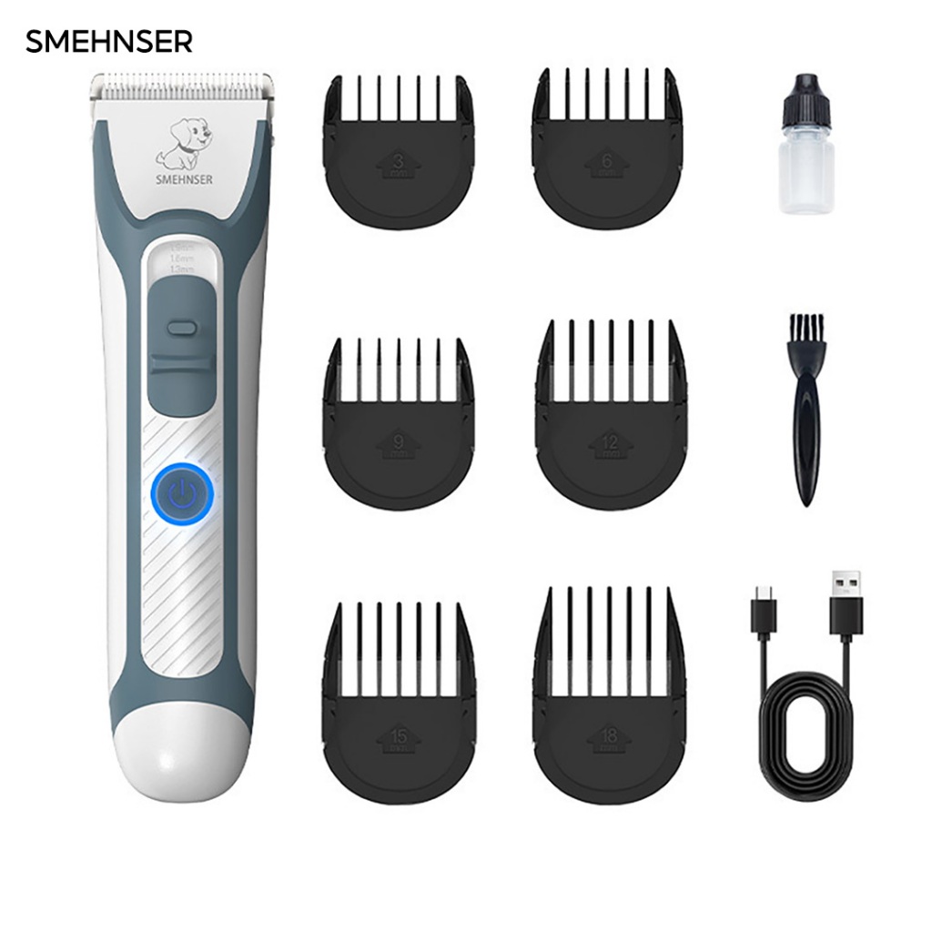 SMEHNSER B1 สัตว์เลี้ยงเครื่องโกนหนวดไฟฟ้า Grooming Clipper 4 หวีปรับใบมีดเซรามิคโค้งมนเสียงรบกวนต่ํา