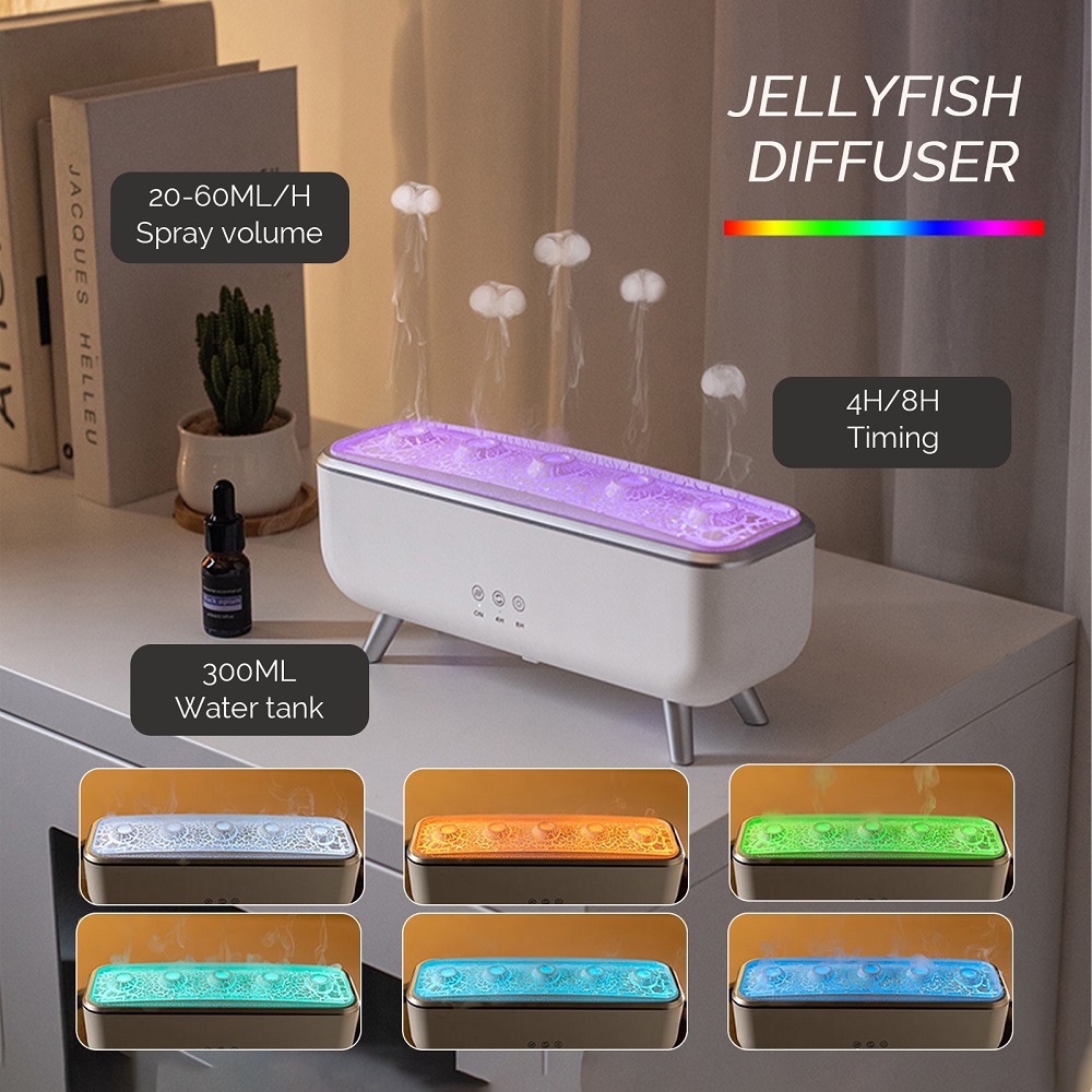 แมงกะพรุน ดิฟฟิวเซอร์ อากาศความชื้นที่สําคัญคริสต์มาสบรรยากาศโคมไฟอโรมาน้ํามันกลิ่นหอมควันแหวนสเปรย์กระจายด้วยการควบคุมระยะไกล