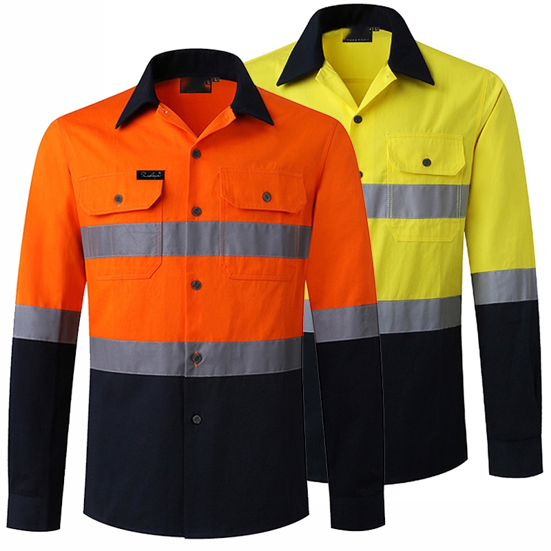 เสื้องานสะท้อนแสง UV Hi Vis สำหรับงานก่อสร้าง แขนยาว ความปลอดภัยสูง