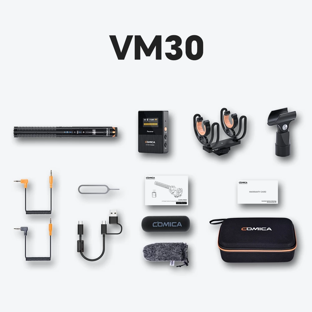 COMICA VM30 2.4G Super Cardioid Condenser ไมโครโฟนไร้สายสําหรับกล้อง สมาร์ทโฟน คอมพิวเตอร์ ไมโครโฟน 3.5 มม. และ USB มืออาชีพสําหรับการถ่ายวิดีโอ, สตรีมมิ่งสด, การรายงาน thumbnail 9