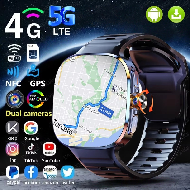 100% ใหม่ M99 Smartwatch 4G ซิมการ์ด Android 10 นาฬิกา 2.4 หน้าจอ AMOLED 2100mAh GPS WIFI NFC สมาร์ท