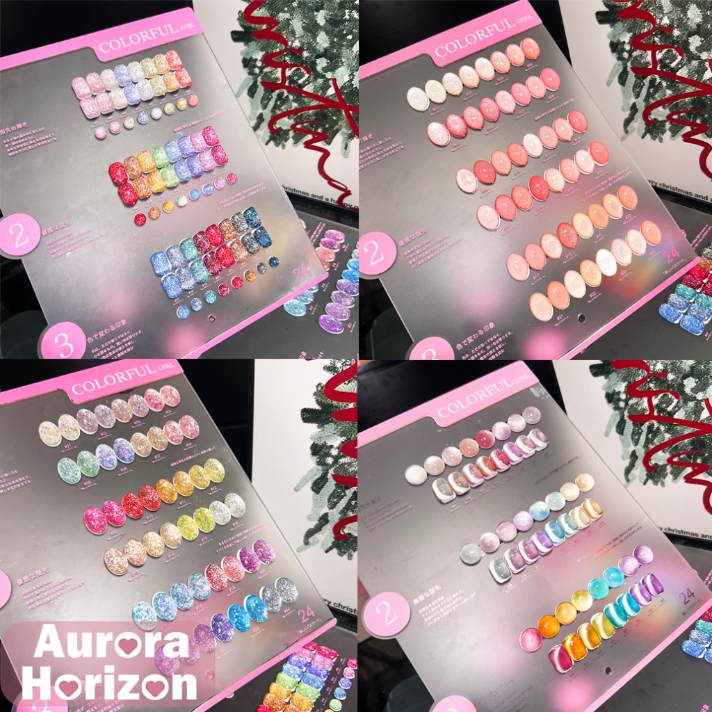 【พร้อมส่งในกรุงเทพฯ】สีเล็บเจล 24สี สีเจลแฟลช สีเจลแคทอายเนื้อซาติน สีเจลกลิตเตอร์ ผิวธรรมชาติ Colorful girl แถมชาร์ทอะคริลิคสำเร็จรูป
