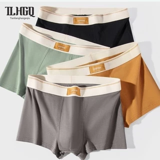 TLHGQ ใหม่ กางเกงในชายผ้าฝ้ายแท้ อินเทรนด์สี่มุมมุมแบนที่สะดวกสบายและระบายอากาศได้
