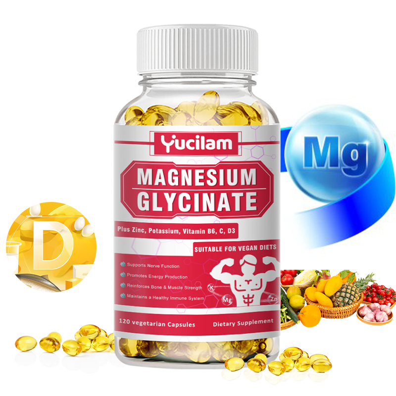 Magnesium Glycinate 500mg พร้อมโพแทสเซียมสําหรับกล้ามเนื้อ, เส้นประสาท, Cramp, กระดูก, หัวใจ, สุขภาพระบบภูมิคุ้มกัน