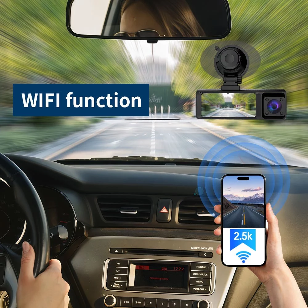 Joysync 3 ช่อง Dash Cam,2.5K ด้านหน้า/720P ภายใน/480P กล้องติดรถยนต์ด้านหลังพร้อมการควบคุม WiFi สําหรับรถยนต์,Dashcams พร้อม Night Vision,การบันทึก Loop,WDR,G-Sensor, จอภาพที่จอดรถ 24H thumbnail 6