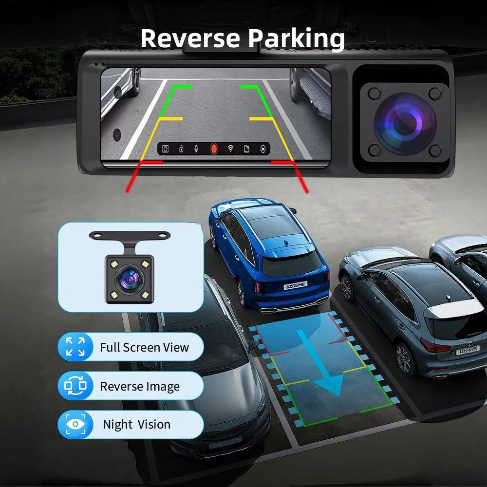 Joysync 3 ช่อง Dash Cam,2.5K ด้านหน้า/720P ภายใน/480P กล้องติดรถยนต์ด้านหลังพร้อมการควบคุม WiFi สําหรับรถยนต์,Dashcams พร้อม Night Vision,การบันทึก Loop,WDR,G-Sensor, จอภาพที่จอดรถ 24H thumbnail 9