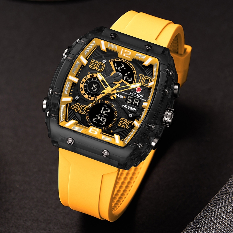 LICARR แฟชั่นชั้นนํานาฬิกาผู้ชายกีฬากันน้ําปฏิทินกันกระแทกนาฬิกาปลุกนับถอยหลัง 9546