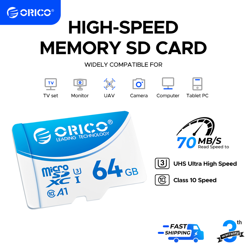 ORICO เมมโมรี่การ์ด การ์ด Micro SD การ์ดหน่วยความจำวิดีโอ 64GB Memory Card Class10 (ORICO-T3)