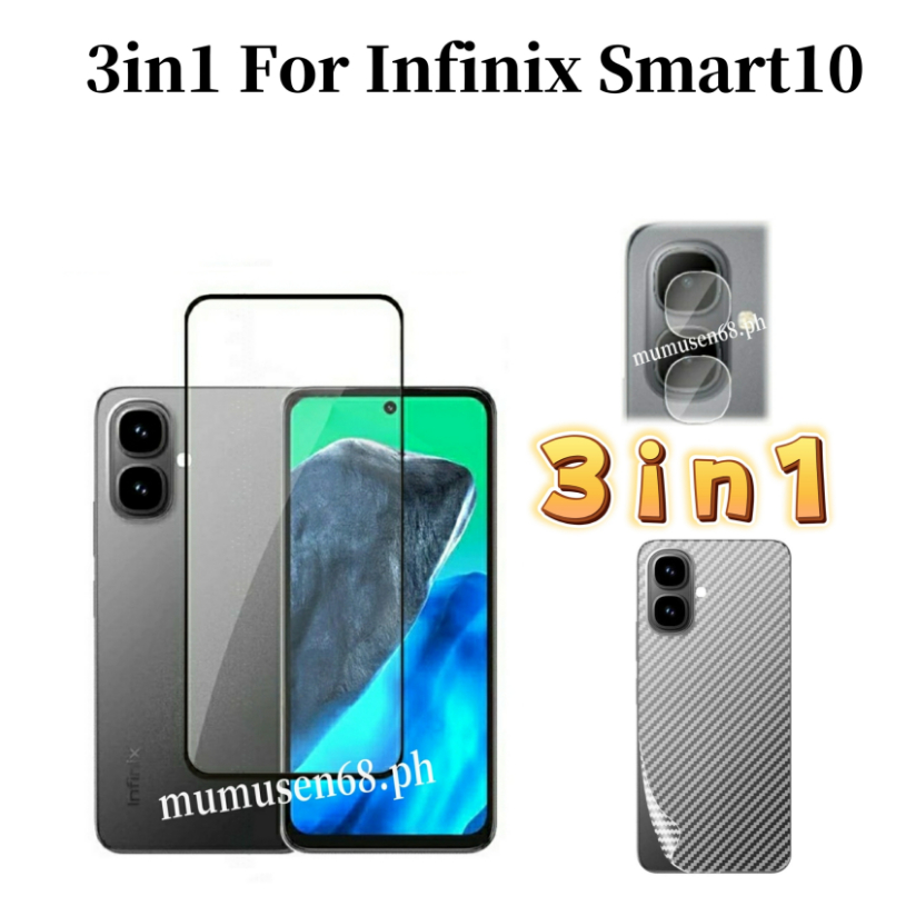3in1 สําหรับ Infinix smart 10 smart 10HD smart 10Plus กระจกนิรภัยและฟิล์มเลนส์กล้อง