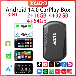 XUDA 2026 ใหม่ 4+64GB Android 14 3In1 CarPlay Ai กล่องไร้สาย…