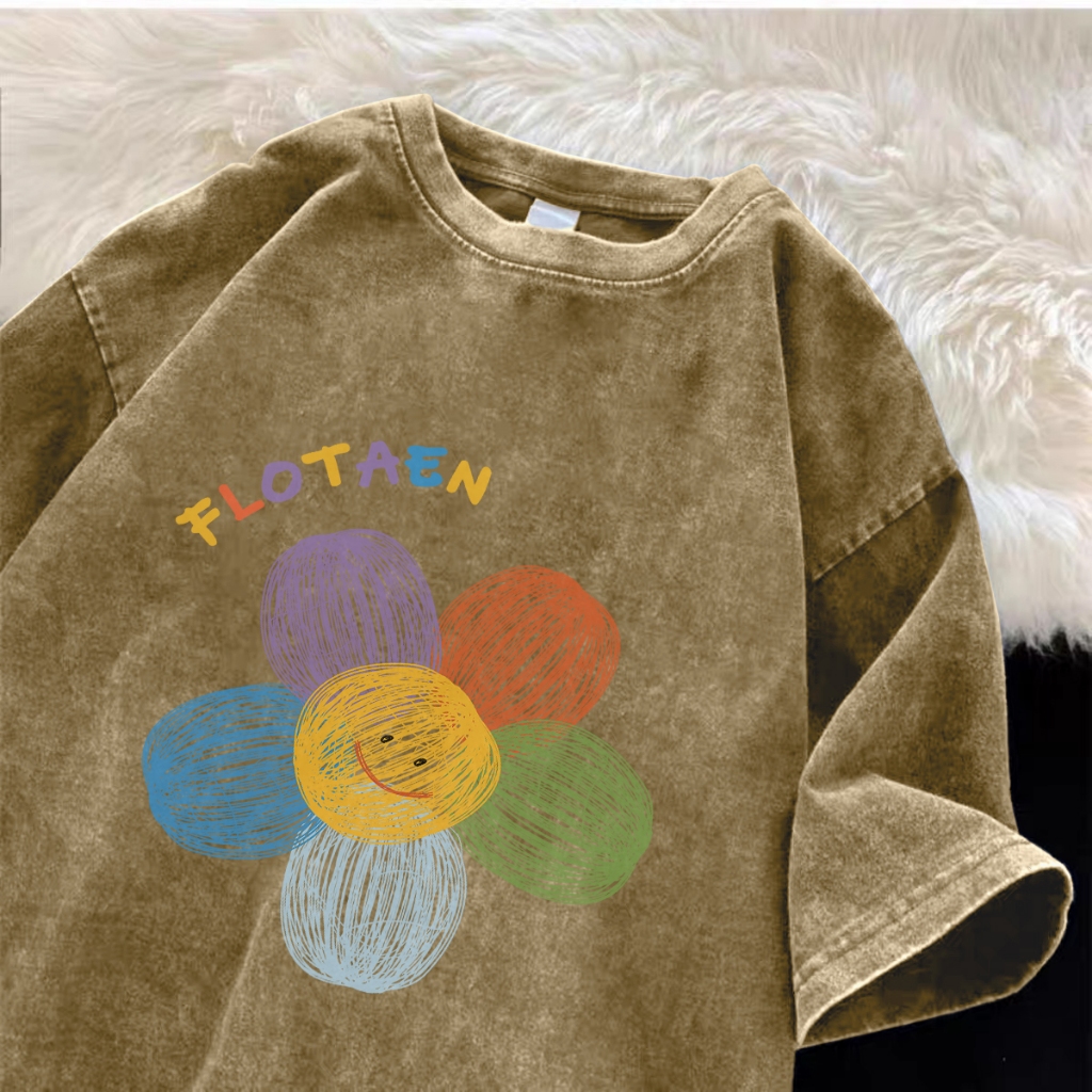 Pofloret เสื้อยืดฟอก แนวสตรีท oversize ผ้าคอตตอน แฟชั่น สไตล์ฮิปฮอป เรโทร I002344