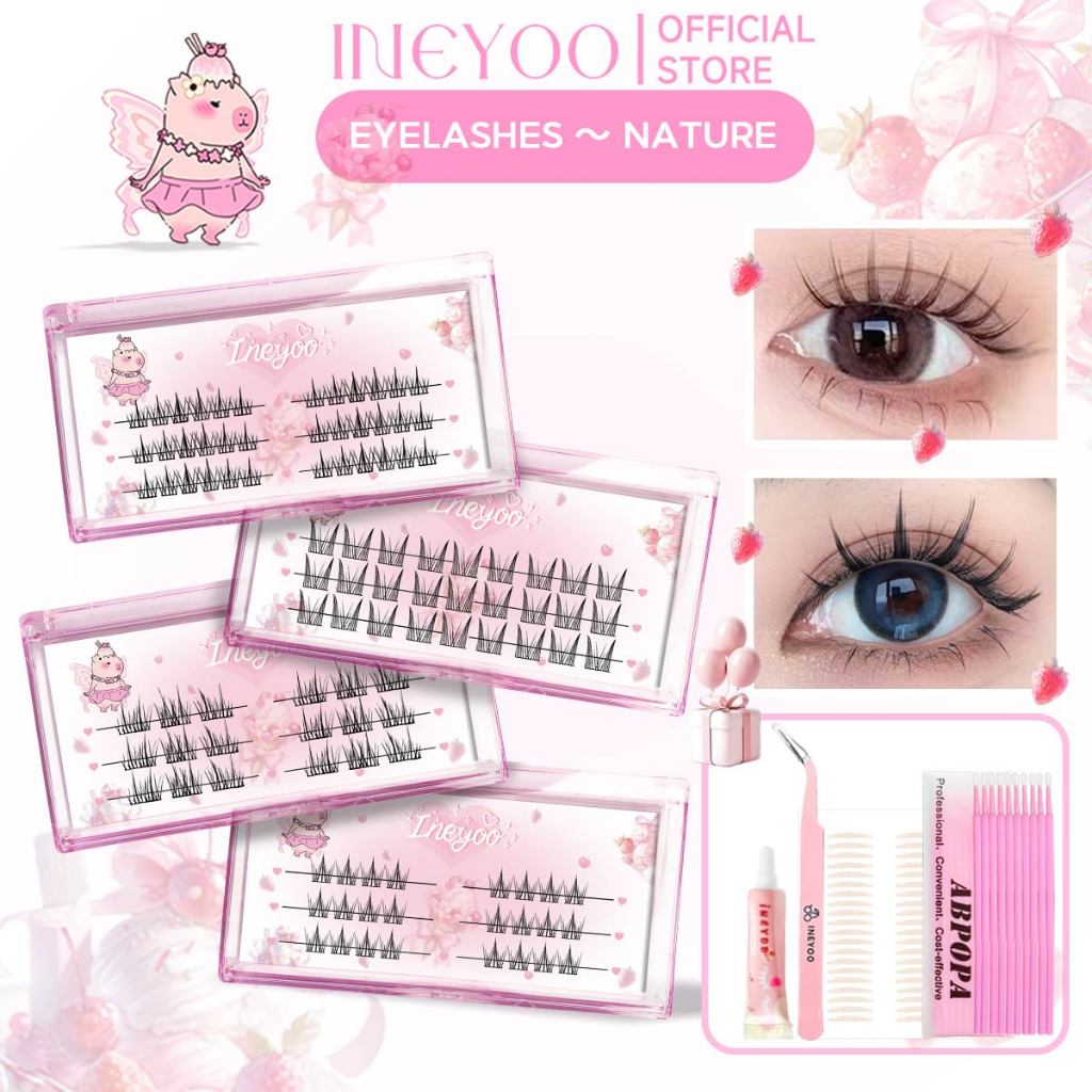 Ineyoo ขนตาปลอม Premium Fibers Soft Light Dramatic Wispy Daily Makeup 3 แถว/ชุด
