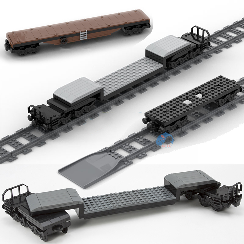MOC บล็อกตัวต่อรถไฟ ของเล่นเสริมการเรียนรู้เด็ก DIY ตู้รถไฟบรรทุกสินค้า