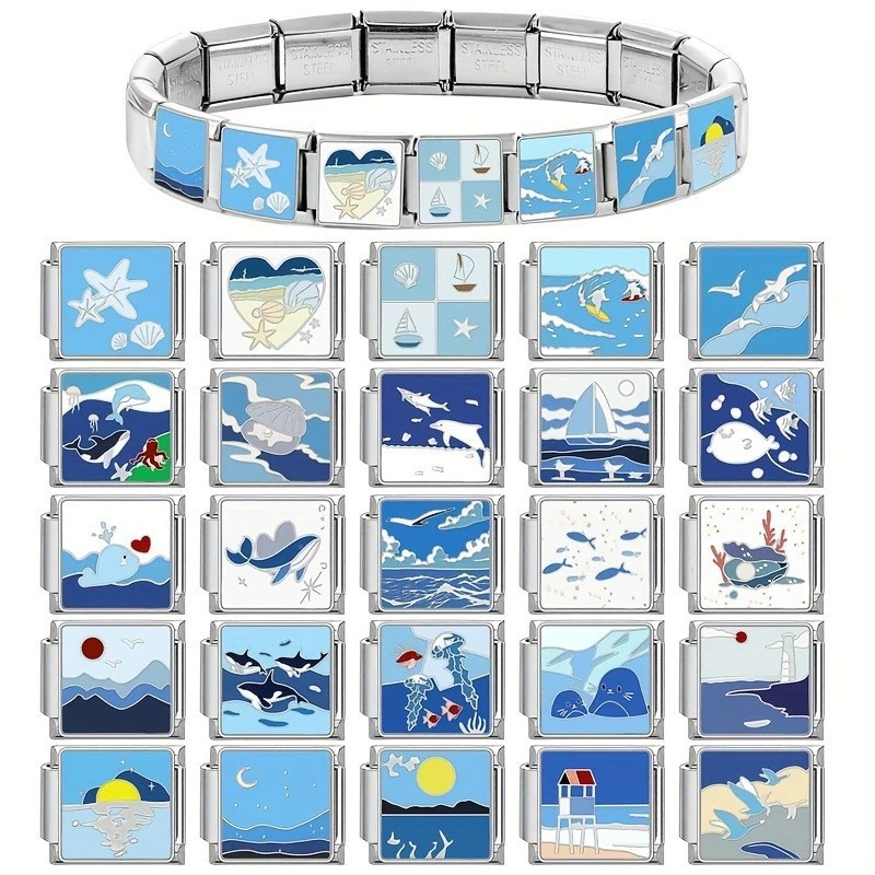 ยอดนิยม ocean & sea รูปแบบอิตาเลี่ยน charm สร้อยข้อมือ links fit สร้อยข้อมือสแตนเลส 9 มม. DIY เครื่องประดับทํา