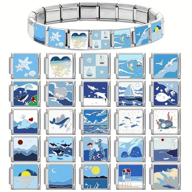 ยอดนิยม ocean & sea รูปแบบอิตาเลี่ยน charm สร้อยข้อมือ links fit สร้อยข้อมือสแตนเลส 9 มม. DIY เครื่องประดับทํา