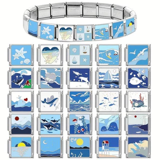ยอดนิยม ocean & sea รูปแบบอิตาเลี่ยน charm สร้อยข้อมือ links fit สร้อยข้อมือสแตนเลส 9 มม. DIY เครื่องประดับทํา