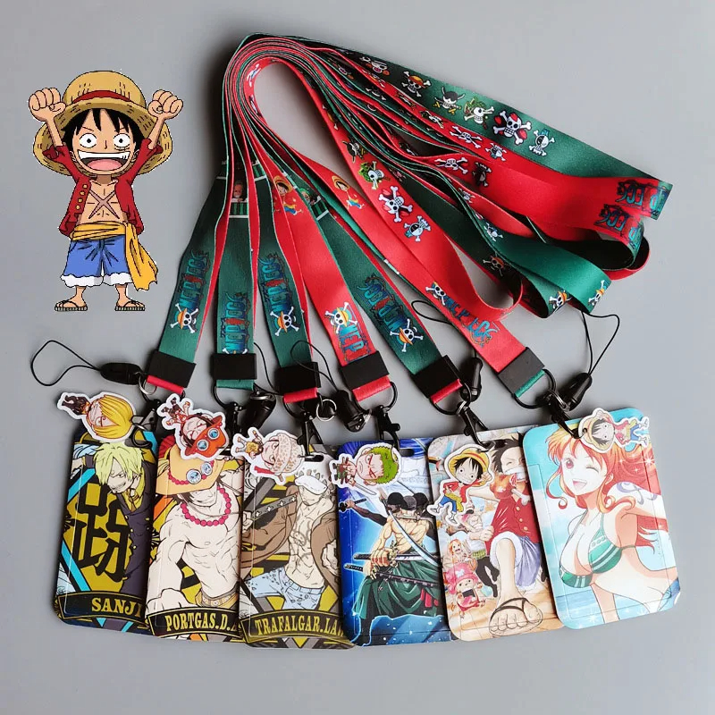 อะนิเมะ One Piece Card Holder Kawaii Luffy Zoro การ์ตูน Chopper Nami Card ฝาครอบป้องกัน Lanyard
