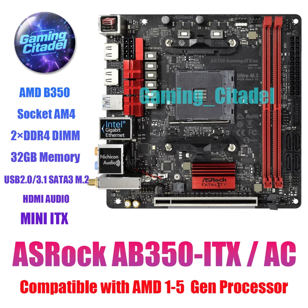 ใช้เมนบอร์ด ASRock AB350 Gaming-ITX/ac AM4 ITX DDR4 เข้ากันได้กับโปรเซสเซอร์ AMD1-5 Gen ทดสอบ