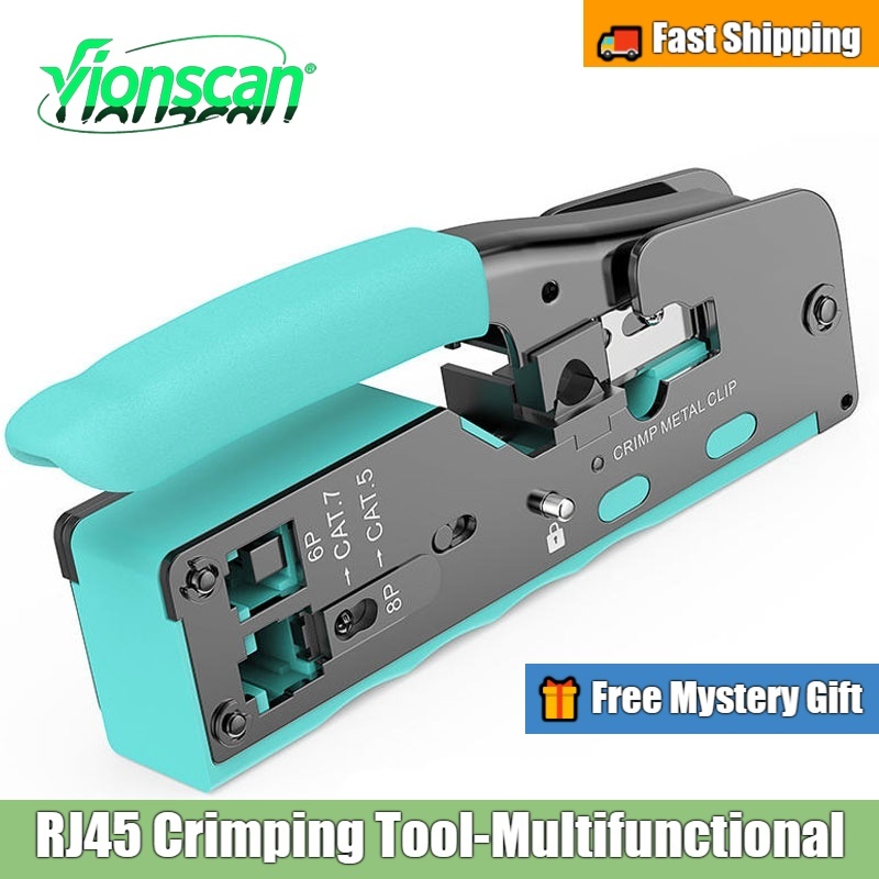 Vionscan RJ45 Crimp เครื่องมือผ่าน Connector Crimper เครื่องตัด Stripper สําหรับ Cat7 Cat6 Cat8 Cat6
