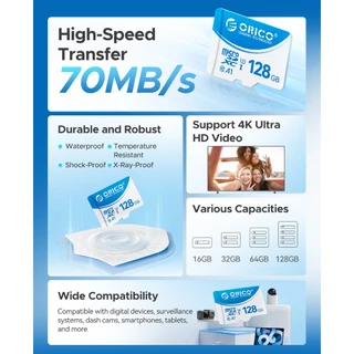 ORICO การ์ดหน่วยความจํา Micro SD Card 128GB 64GB 32GB 16GB ใช้กับกล้องวงจรปิด/กล้องเด็ก (T3)