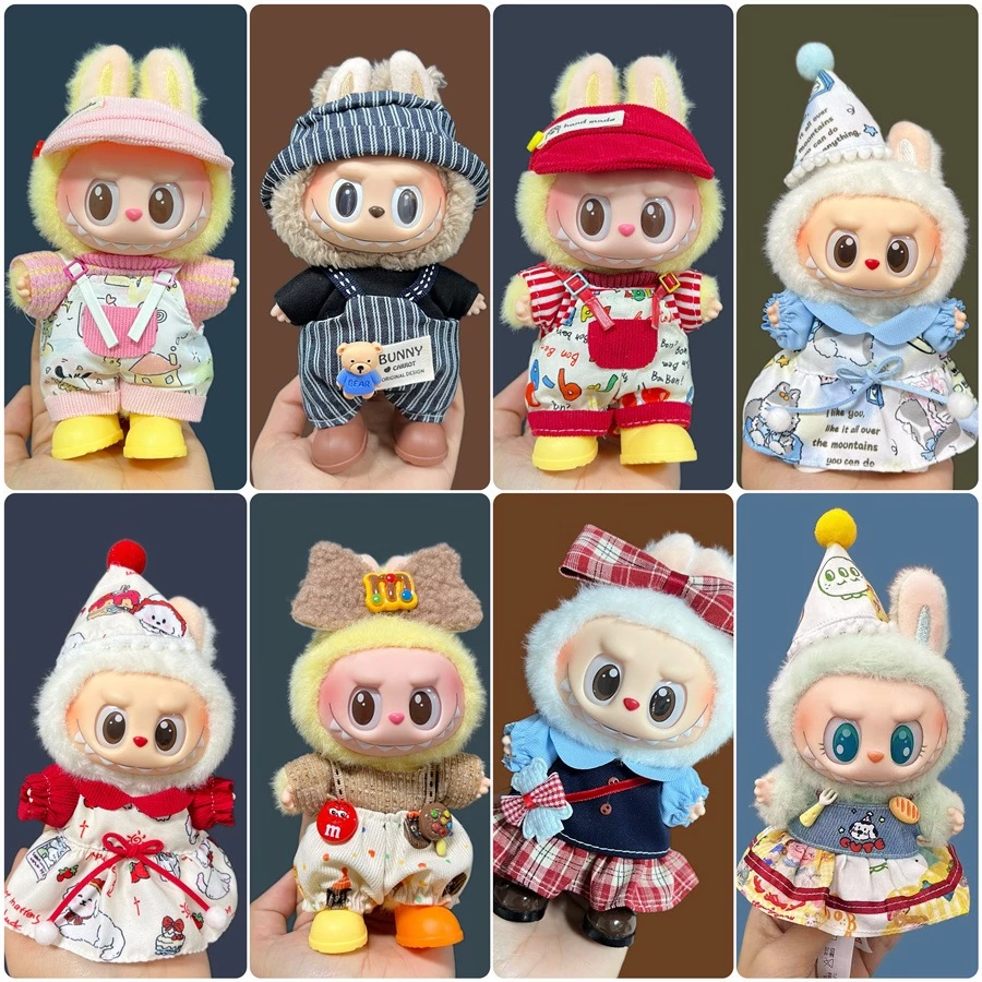 Labubu เสื้อผ้า 15 ซม.17 ซม. LabubuV1V2V3 ขนาดเล็ก Milan Arisa Macaron ตุ๊กตาหมวกเสื้อผ้าอุปกรณ์เสริม Labubu จี้ตุ๊กตาสวมใส่เสื้อกั๊กชุด