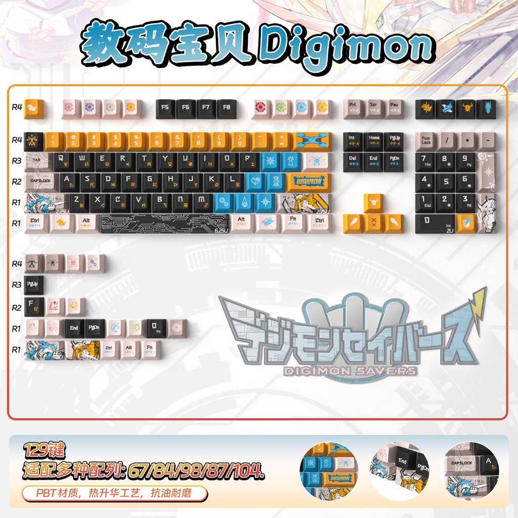 Digimon Keycap Black ความหนา 1.7 มม. PBT Cherry protail