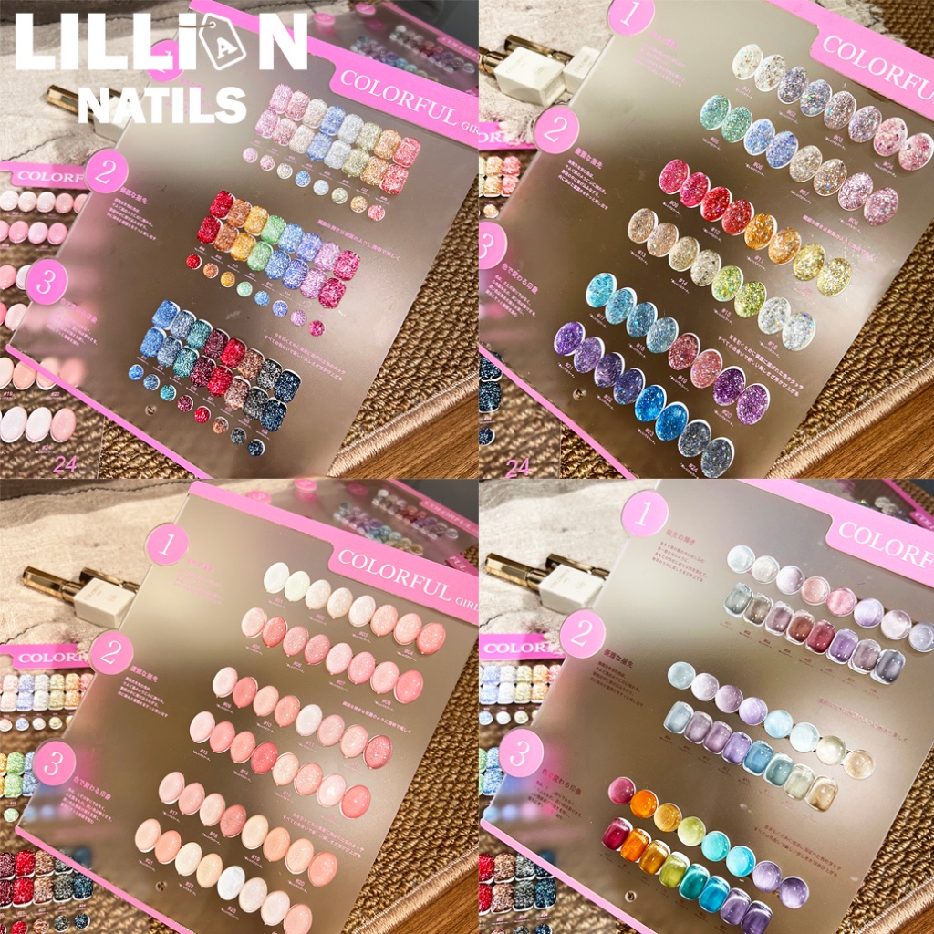 【พร้อมส่งในไทย】Colorful girl 24สี สีเล็บเจล สีเจลกลิตเตอร์  สีเจลแคทอายเนื้อซาติน สีผิวธรรมชาติ สีเจลแฟลช  สีเจลกลิตเตอร์ แถมชาร์ทอะคริลิคสำเร็จรูป
