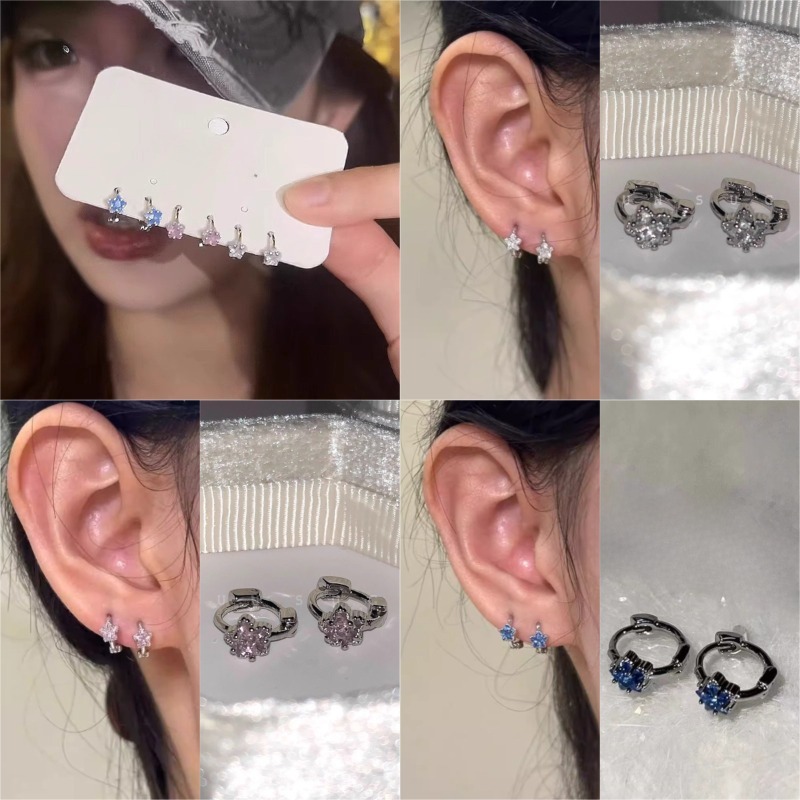 ผู้หญิง Bling S925 Silver Plated Star หูหัวเข็มขัด PIercing ต่างหูหู Studs อุปกรณ์เสริม