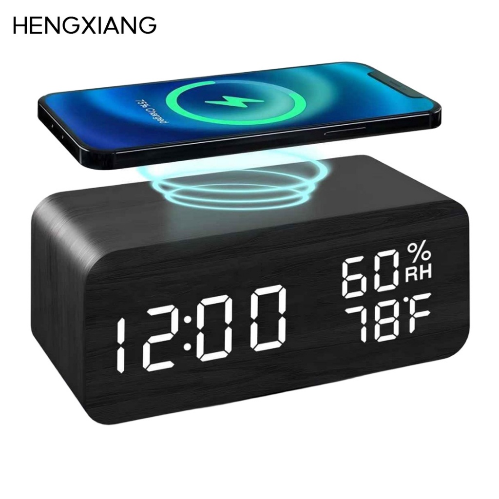 Hengxiang นาฬิกาปลุกอัจฉริยะ เครื่องชาร์จไร้สาย HX-6013 เวลา+ วันที่ + สัปดาห์ + อุณหภูมิ /  ความชื้