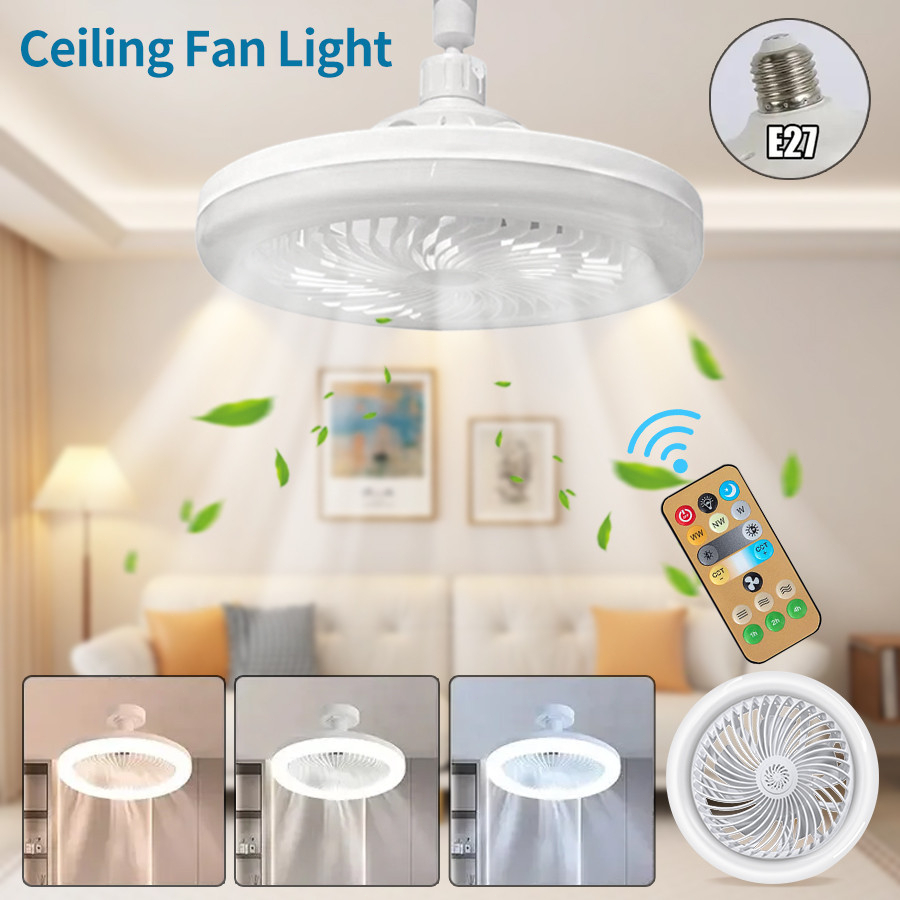 E27 ไฟพัดลม LED พัดลมและไฟ LED 2-in-1 รีโมทคอนโทรล 3 ความเร็ว LED พัดลมโคมไฟ 85-265V 30W E27 พัดลมฟังก์ชั่นจับเวลาสําหรับห้องนอนห้องนั่งเล่น
