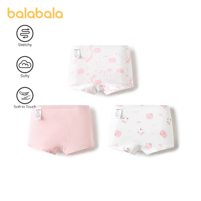 Balabala สามแพ็คสาวกางเกงผ้าฝ้าย Flat-Crotch กางเกงบ็อกเซอร์สําหรับเด็ก Non-Chafing Skin-Friendly