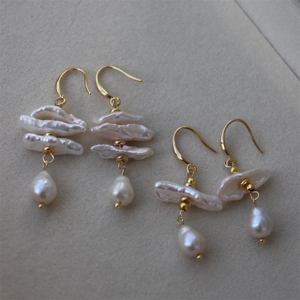 ออกแบบสไตล์ใหม่ของต่างหูมุกบาร็อคน้ําจืดธรรมชาติพร้อมที่เกี่ยวหูสําหรับผู้หญิง