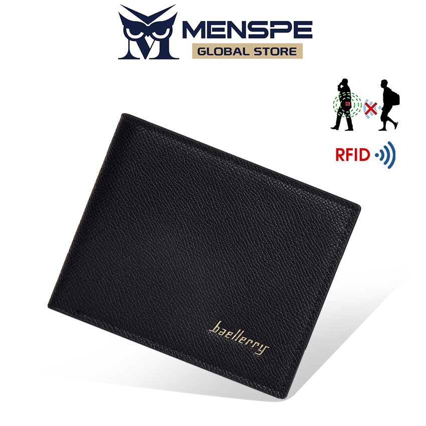 MENSPE กระเป๋าสตางค์ผู้ชาย RFID แบบสั้น นุ่ม PU Multi-Card ใส่เหรียญและบัตร ID สําหรับเดินทางและธุรกิจ