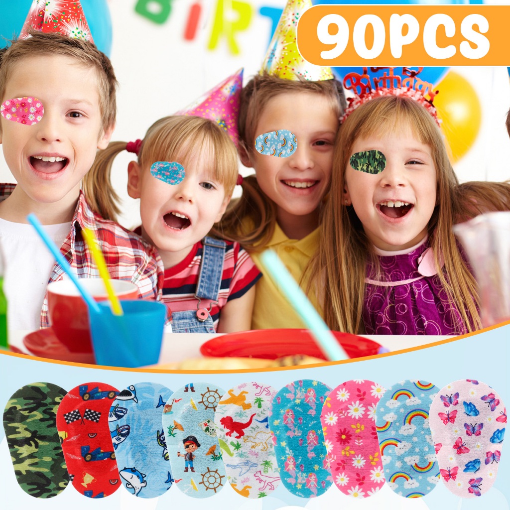 แผ่นแปะตาเดี่ยวสําหรับเด็ก 90 ชิ้นกาว Eye Patch สําหรับเด็กเด็กวัยหัดเดิน Soft Breathable Eye Pad Light Blocking Eyepatch ชุด การดูแลการมองเห็นสีทึบ ผ้าปิดตาสําหรับ